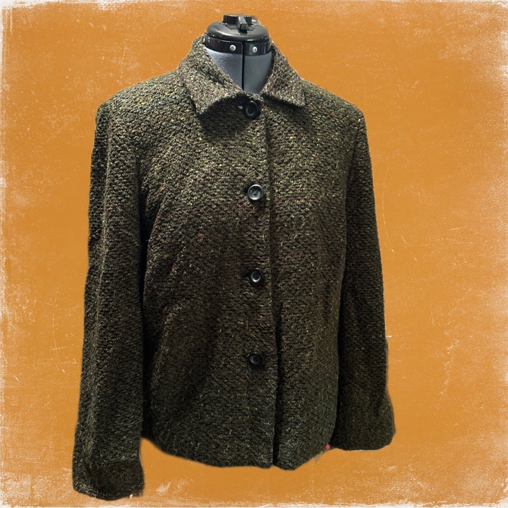 Sag Harbor Women's Jacket Coat Lined Button Black/Dark Green | Size 8P |Preowned